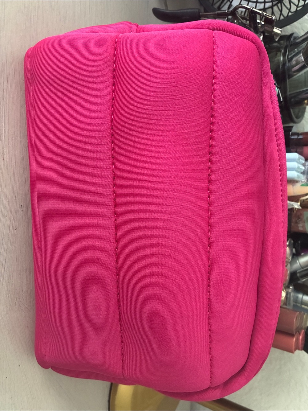Hot Pink Quilted Travel Cosmetic Bag